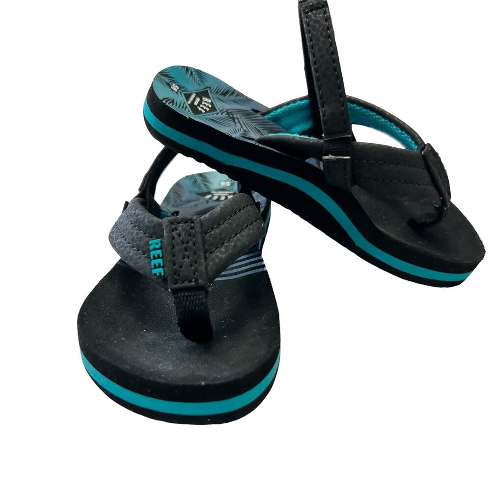 Reef Toddler Little Boy Size 5/6 Ahi Aqua Palms Sandals Flip Flops Navy Blue